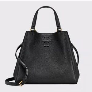 Tory Burch black leather McGraw Bucket hobo style bag.